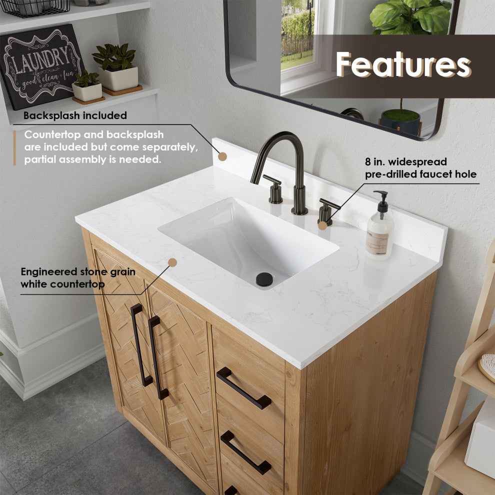 Bellavia Bath Vanity, Weathered Fir, 36", No Mirror