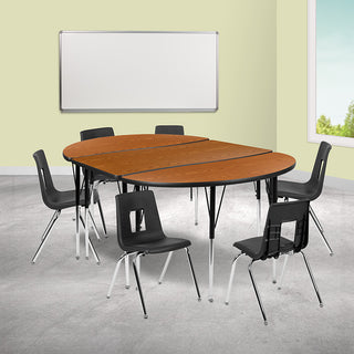 76" Oval Wave Activity Table Set with 18" Student Stack Chairs, Oak
