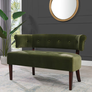 Jared Roll Arm Tufted Bench Settee, Olive Green Performance Velvet