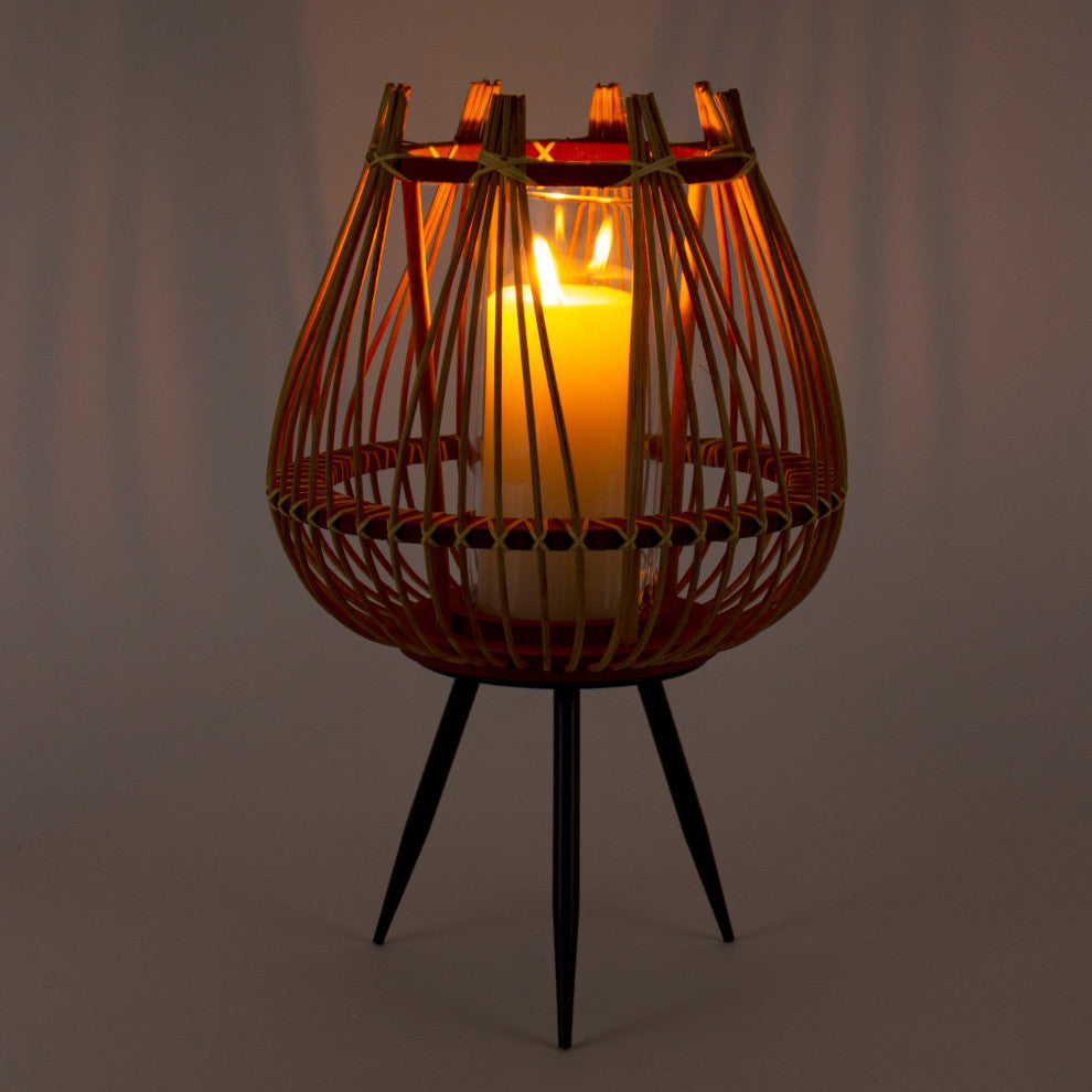 Decorative Bamboo Floor Candle Holder with Legs, Large