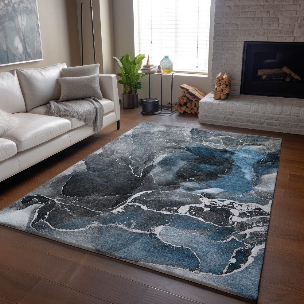Premium Machine Washable Mayfield AMF503 Blue 3' x 5' Rug