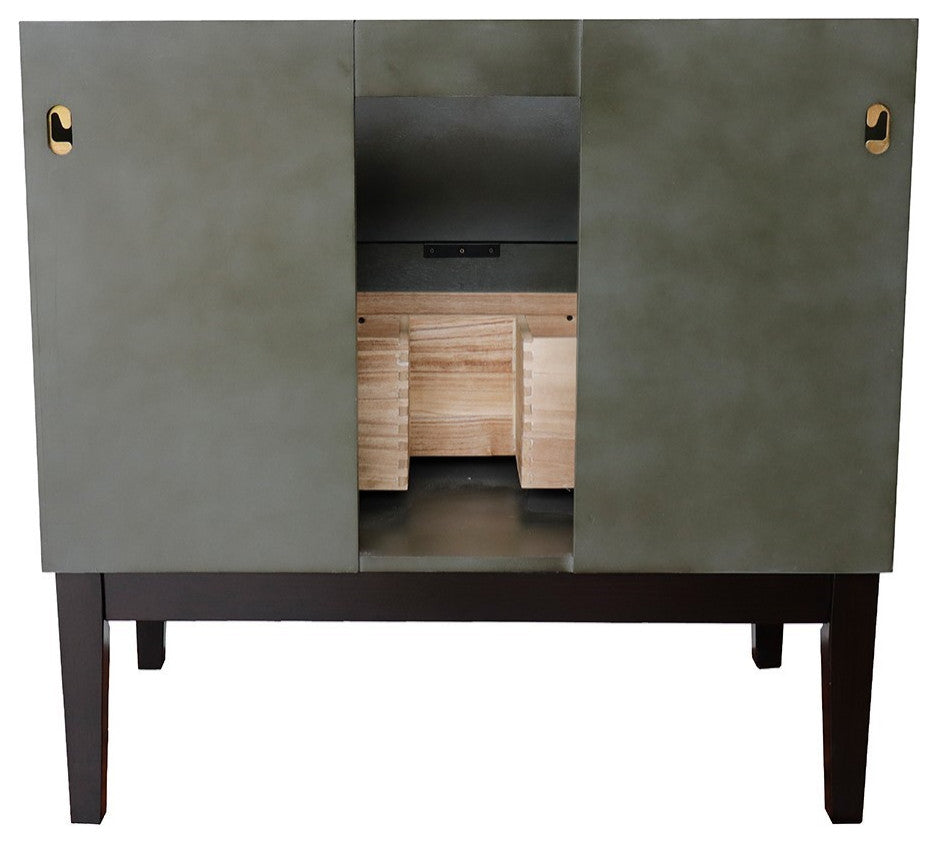 37" Single Vanity, Linen Gray Finish With White Carrara Top And Round Sink