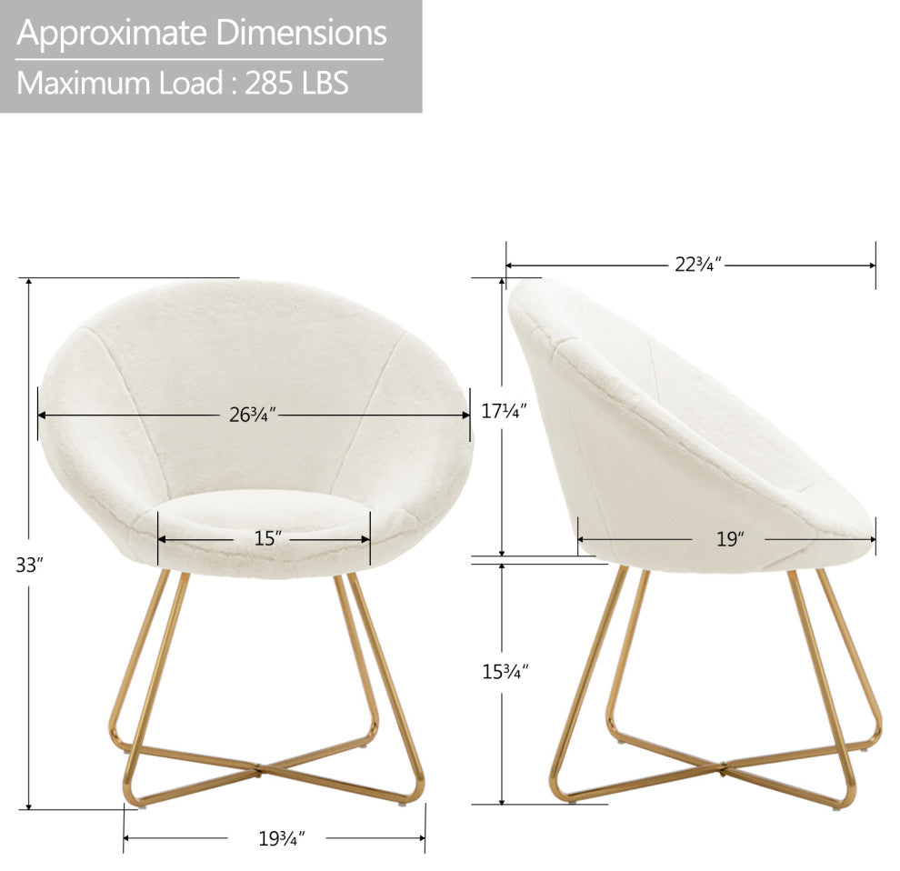 Fuzzy Faux Fur Papasan Accent Chair, White