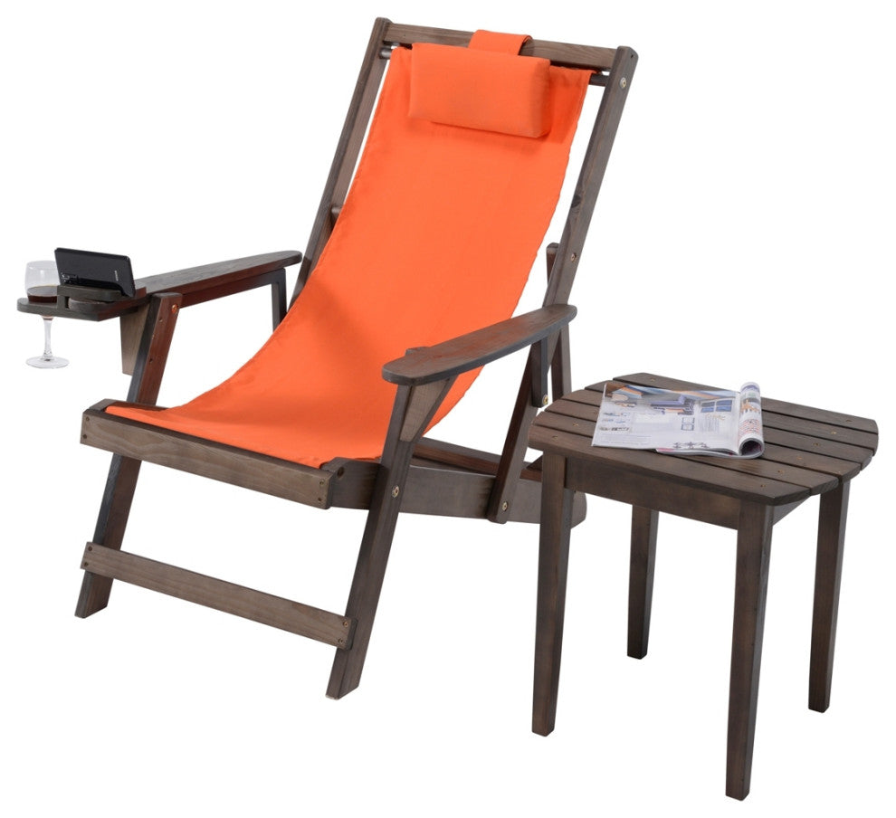 Romantic Collection Canvas Sling Chair With Cup And Wine Holder, Dark Brown Fram