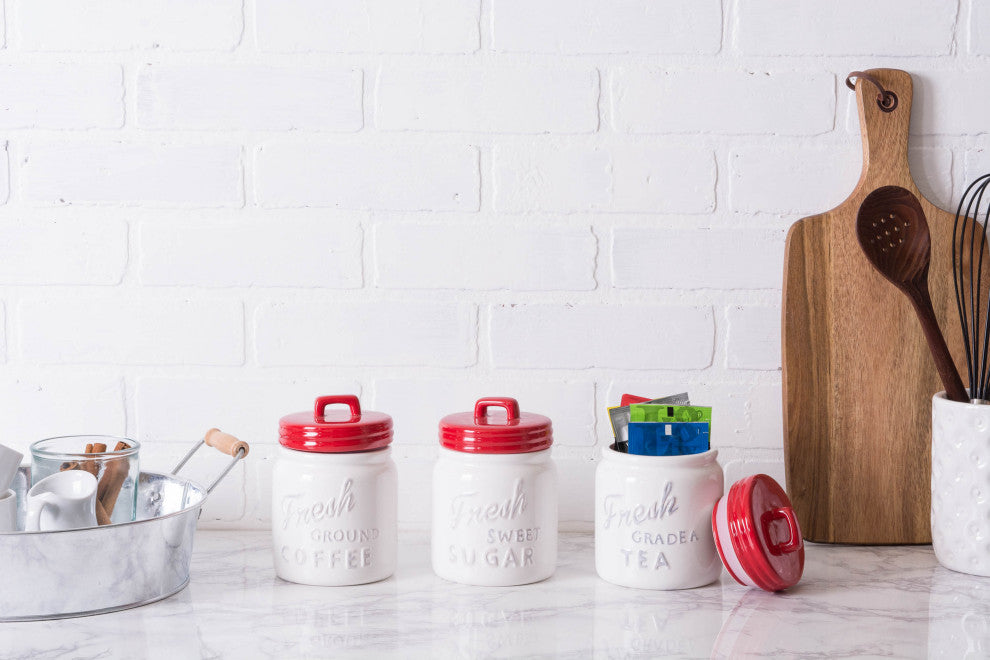 DII Red Ceramic Jar Canister (Set of 3)