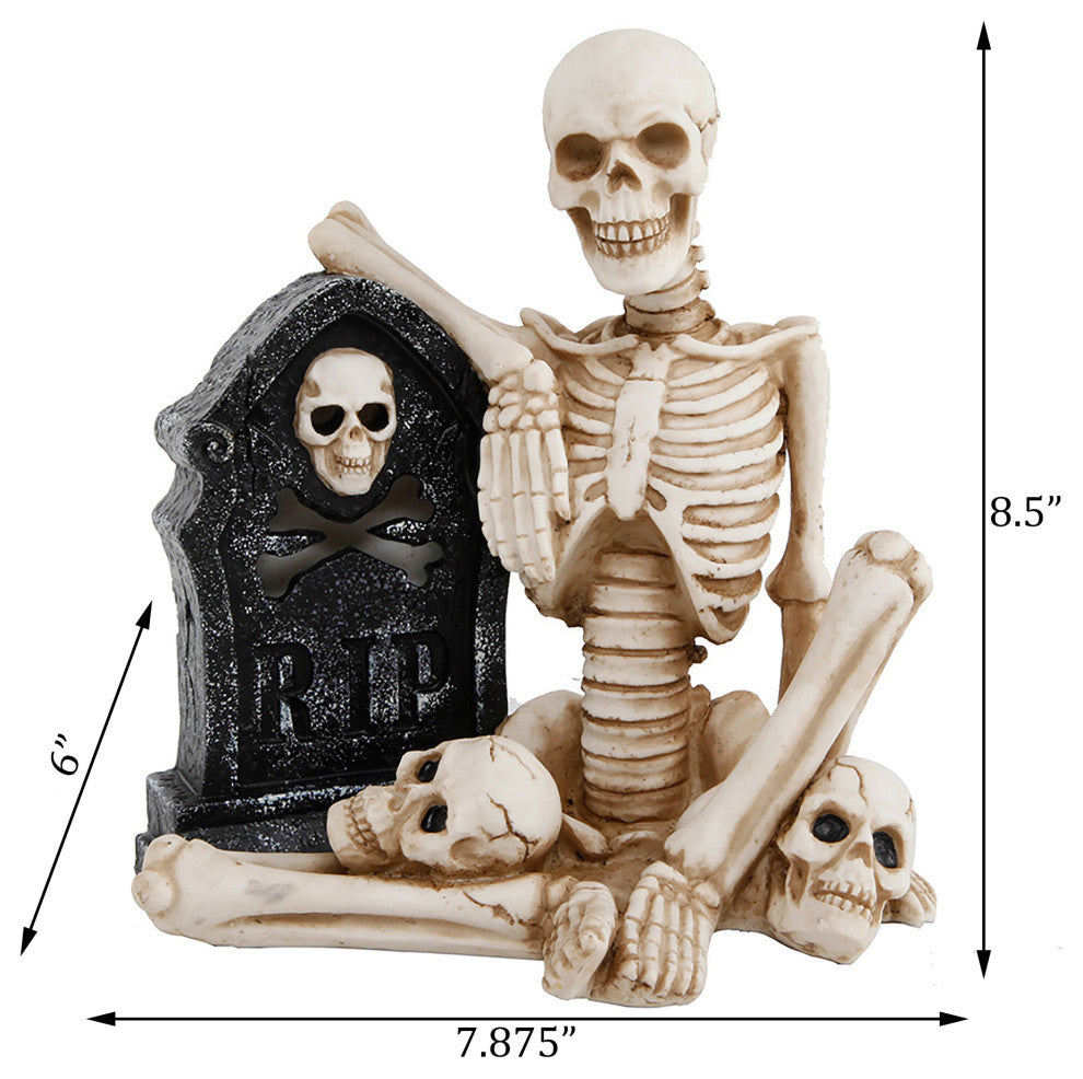 Skeleton & Tombstone W/ Color Changing Led Lights, Ployresin Ft-2638E