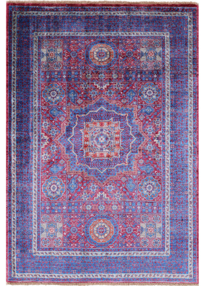 4' 0" X 5' 9" Hand Knotted Geometric Mamluk Wool Rug - Q12265