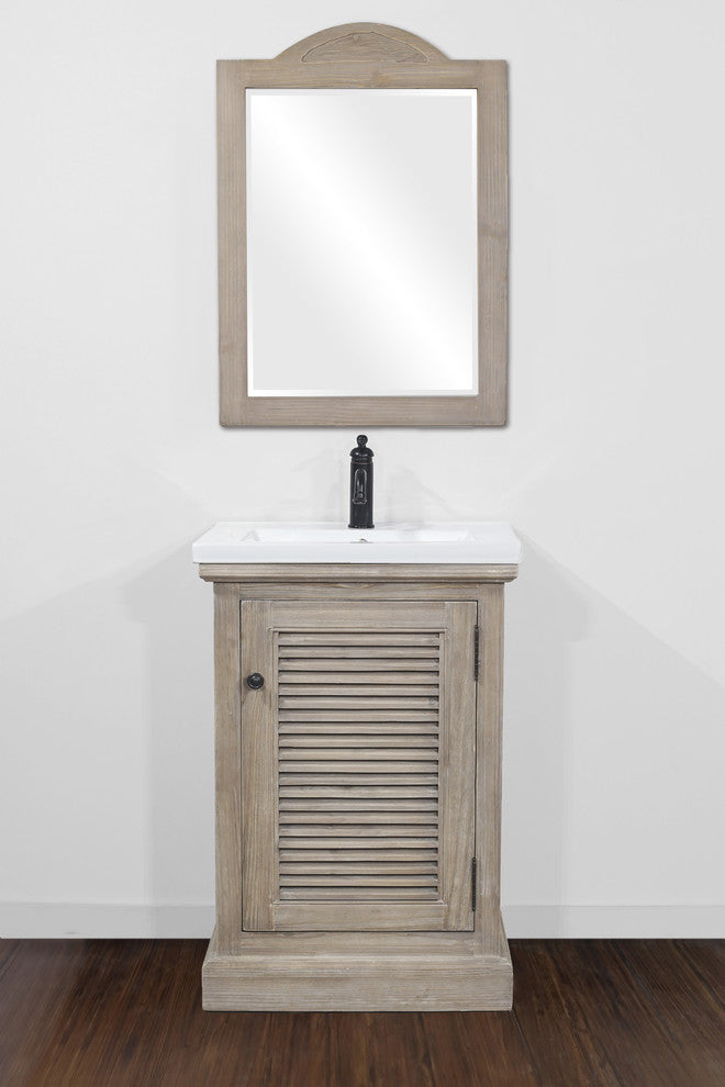 Rustic Style 24, Inch Bathroom Vanity With Ceramic Single Sink, No Faucet