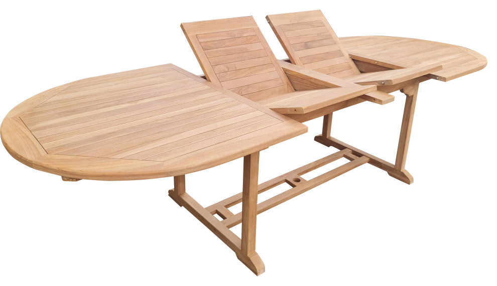 Teak Wood Santa Cruz Oval Double Extension Dining Table, 78 to 118"