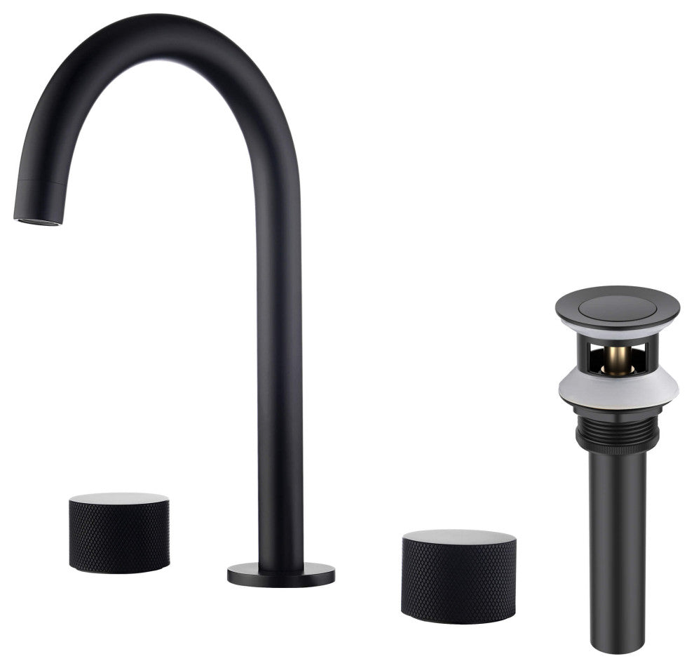 Circular X 8" Bathroom Sink Widespread Faucet with Drain Assembly, Matte Black