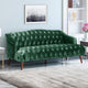 Esther Modern Glam Tufted Velvet 3 Seater Sofa, Emerald, Walnut Finish