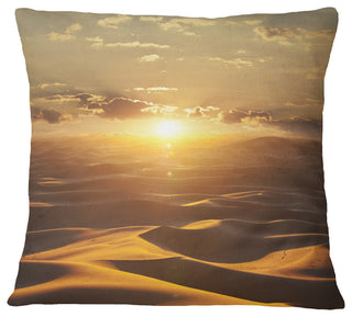 Evening Sahara Desert With Sunlight Landscape Printed Throw Pillow, 18"x18"