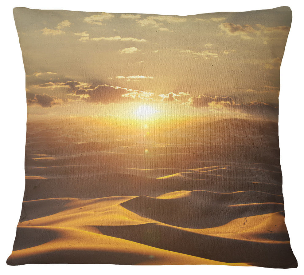 Evening Sahara Desert With Sunlight Landscape Printed Throw Pillow, 18"x18"