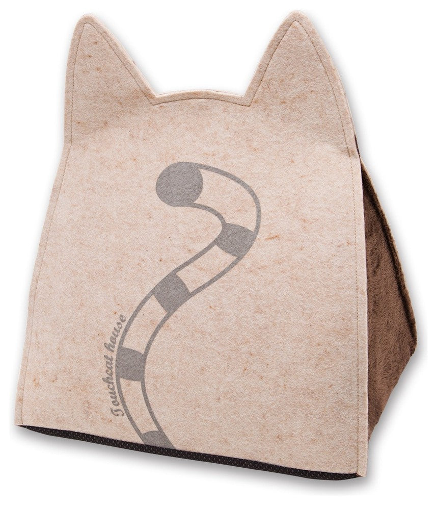 Touchcat 'Kitty Ears' Travel On-The-Go Collapsible Folding Cat Pet Bed, Brown