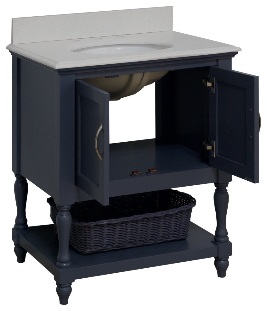 Beverly 30" Bathroom Vanity, Marine Gray, Quartz