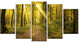 Sunset in Green Autumn Forest, Modern Forest Canvas Art, 60"x32", 5 Panels