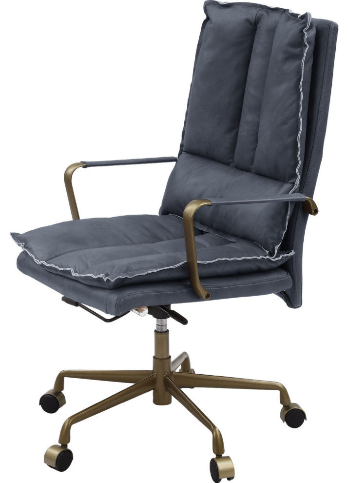 Benzara BM268940 Office Chair With Leatherette Seat and Tufted Details, Gray