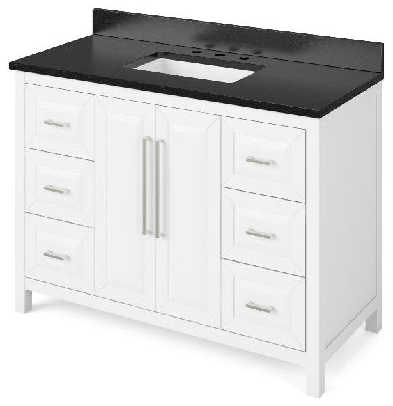 Cade Transitional 48" White Bathroom Vanity, Black Granite Vanity Top