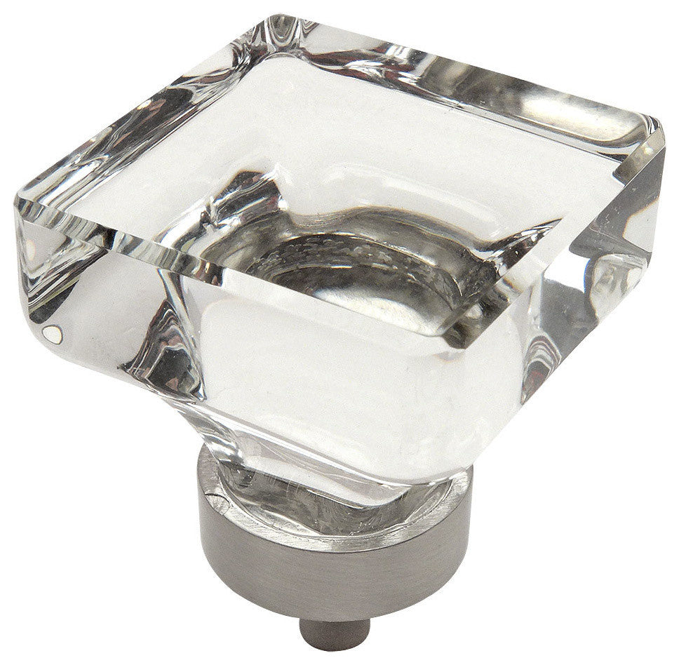 Cosmas 6377SN-BL Satin Nickel Cabinet Square Knob, Set of 5, Glass, Clear