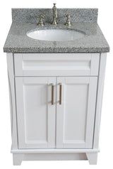 25" Single Sink Vanity, White Finish With Gray Granite And Oval Sink