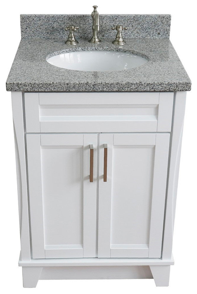 25" Single Sink Vanity, White Finish With Gray Granite And Oval Sink