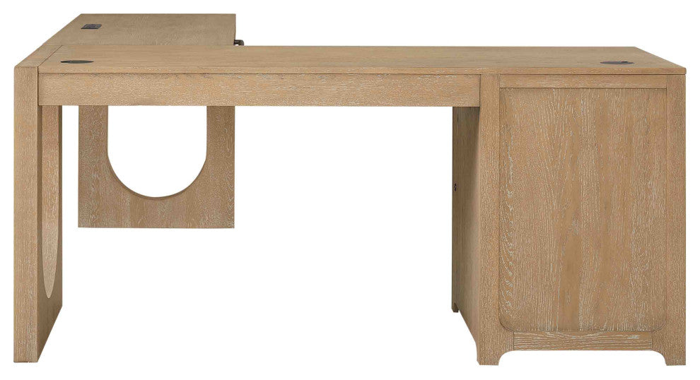 Modern Wood L-Shape Pedestal Desk With Right Facing Open Return, Light Brown