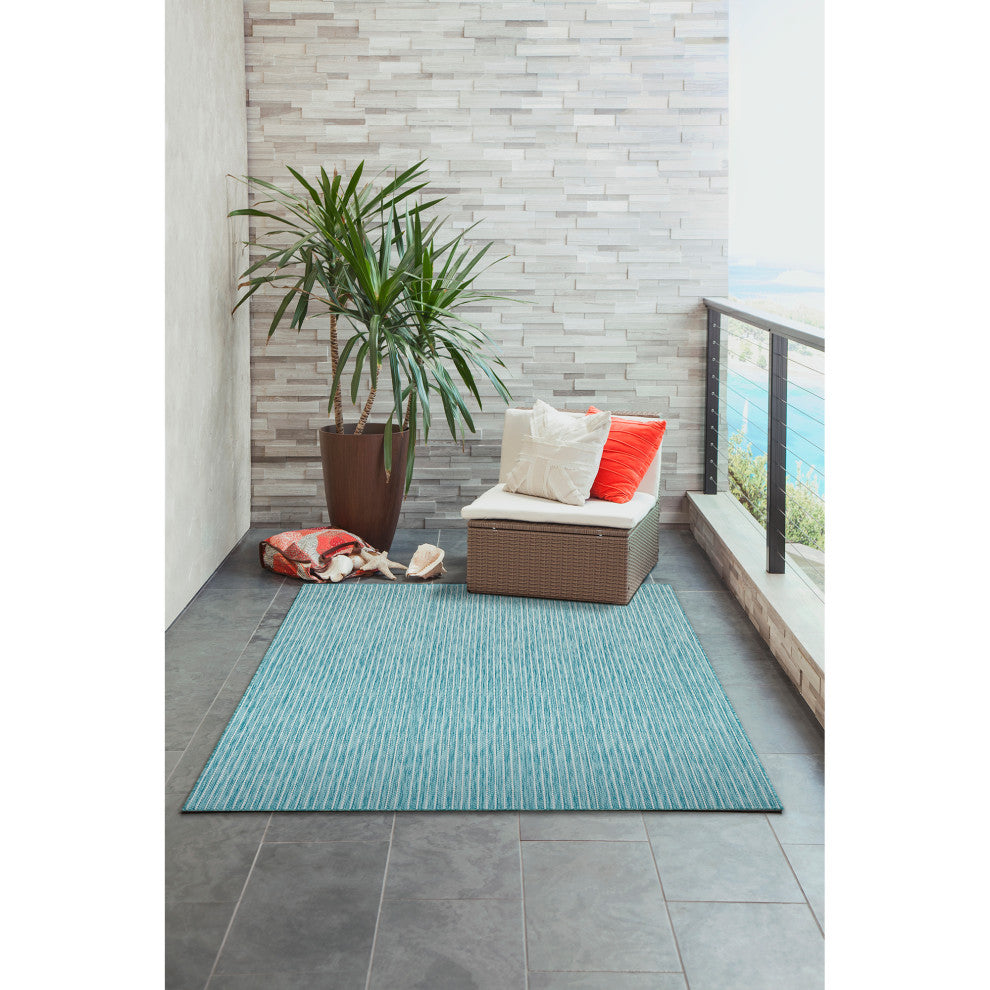 Carmel Texture Stripe Indoor/Outdoor Rug, Aqua, 6'6"x9'3"
