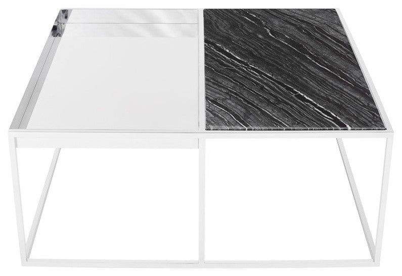 Corbett Square Coffee Table, Chrome Coffee Table, Modern Black Marble
