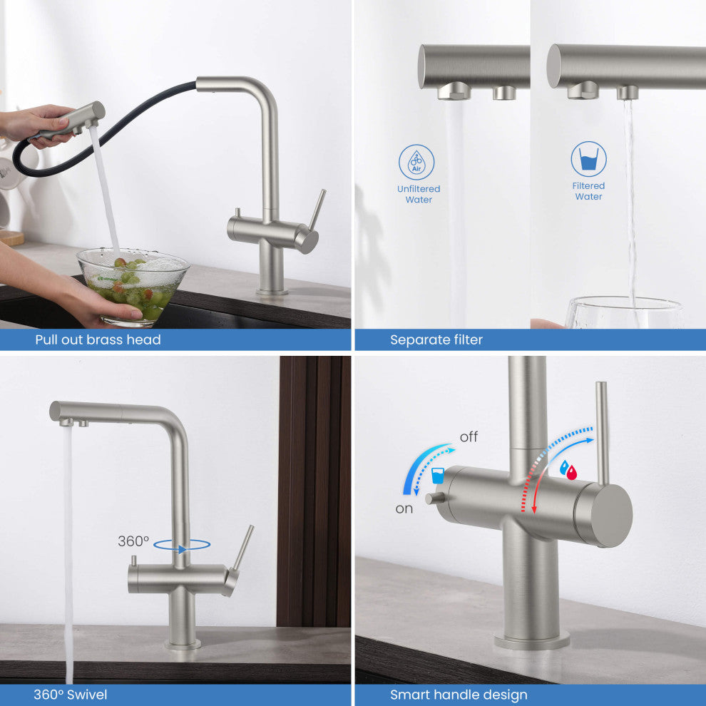Circular 2-in-1 Water Filter Kitchen Pull Out Faucet, Brushed Nickel