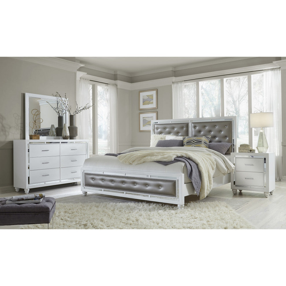 HomeRoots White Dresser With Mirror Trim Accent 6 Drawers