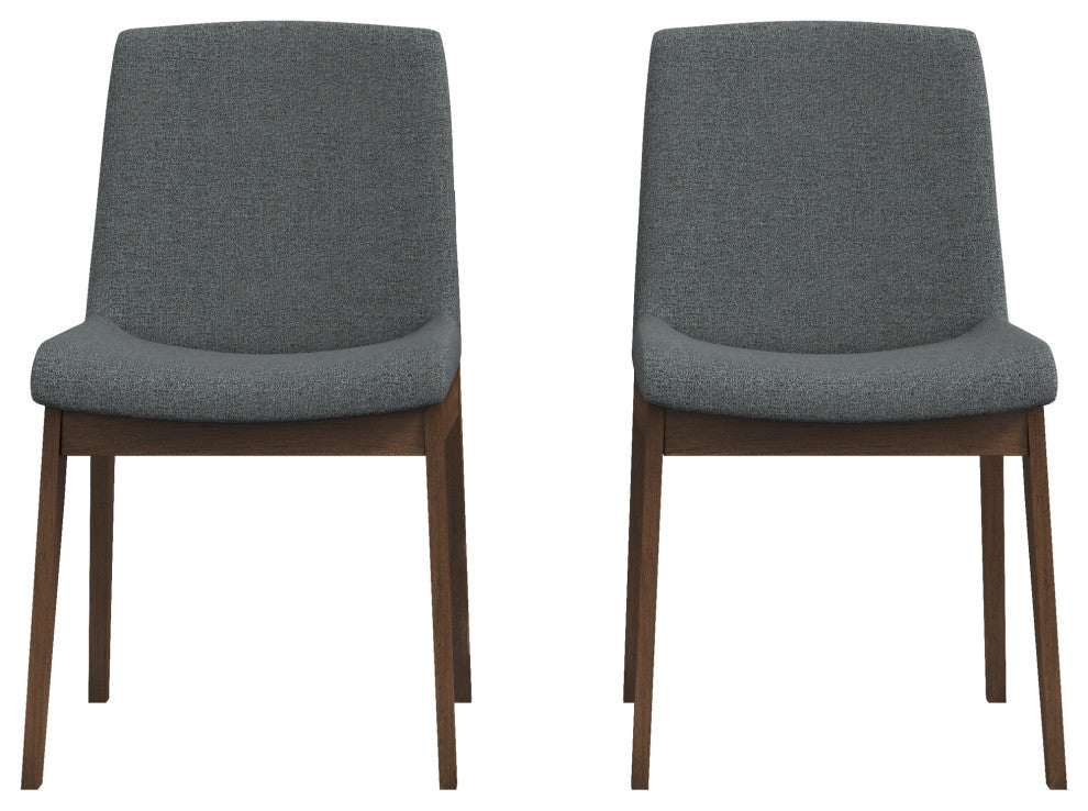 Ohio Midcentury Solid Wood Upholstered Dining Chair, Set of 2, Dark Grey