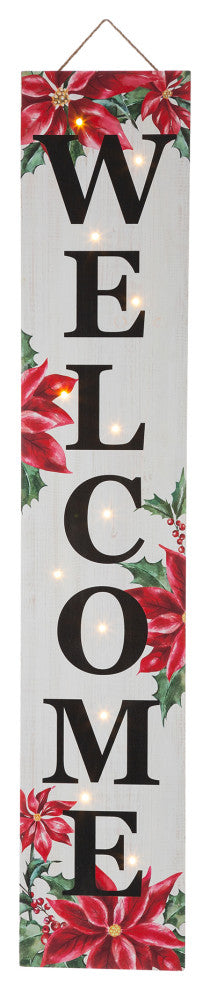 42"H Lighted Wooden Poinsettia WELCOME Porch Sign