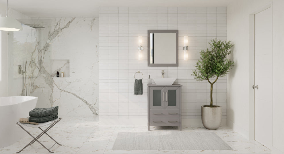 Sinclair 24" Single Bathroom Vanity with Engineered Marble Top with Mirror
