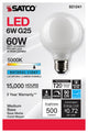 6W G25 LED, White, Medium Base, 90 CRI, 5000K, 120V