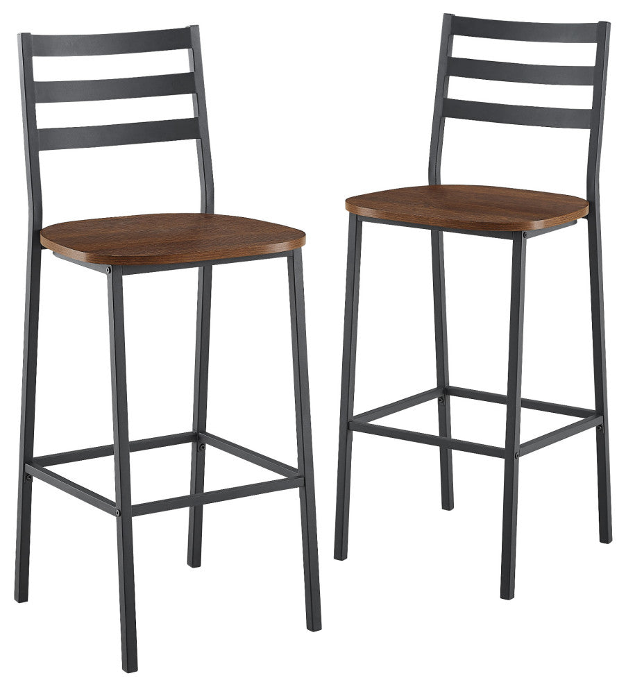 Industrial Slat Back Counter Stools, Set of 2 - Dark Walnut
