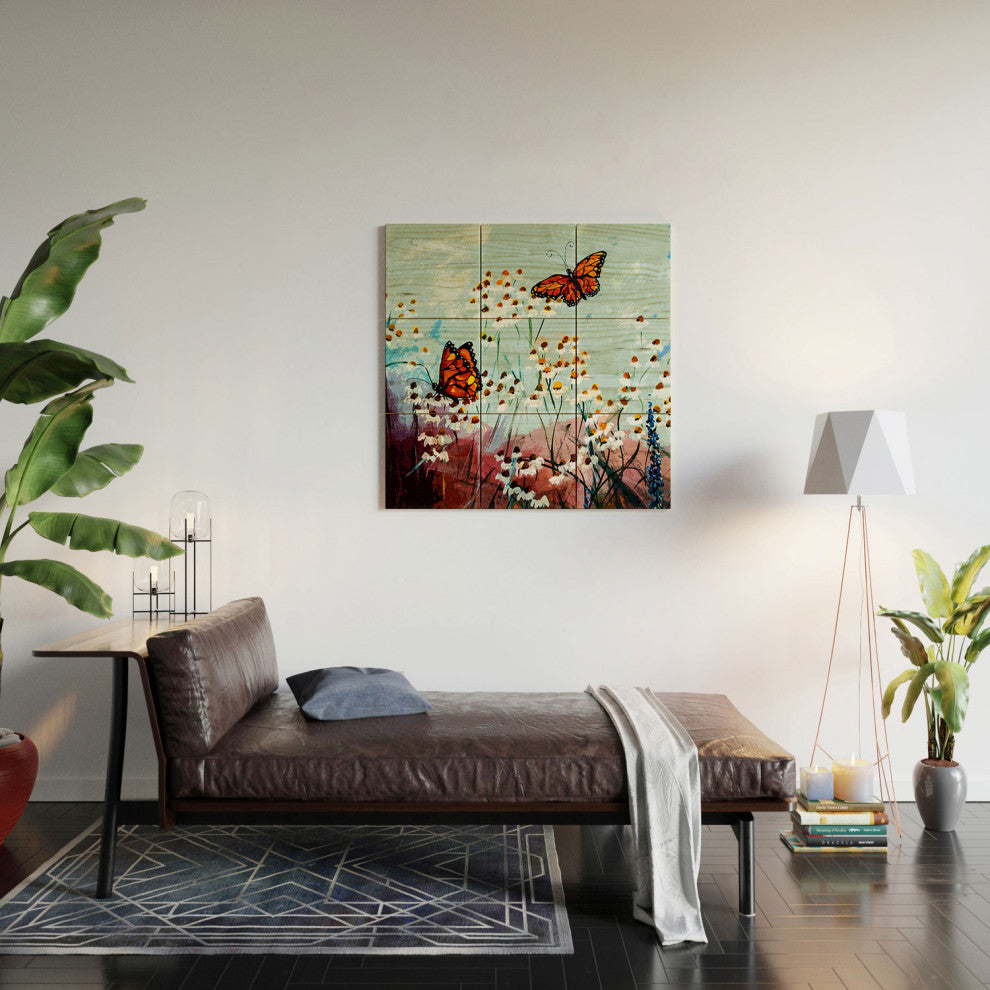 Ginette Fine Art Butterflies In Chamomile 1 Wood Wall Mural