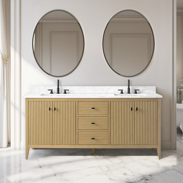 Vanity Art Freestanding Vanity, Natural Oak, 72", Double Sink, Matte Black