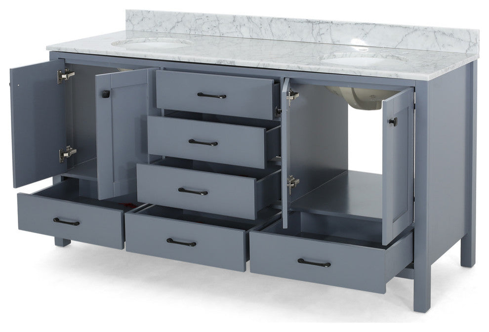 Kayla Contemporary 60" Wood Double Sink Bathroom Vanity With Marble Counter Top