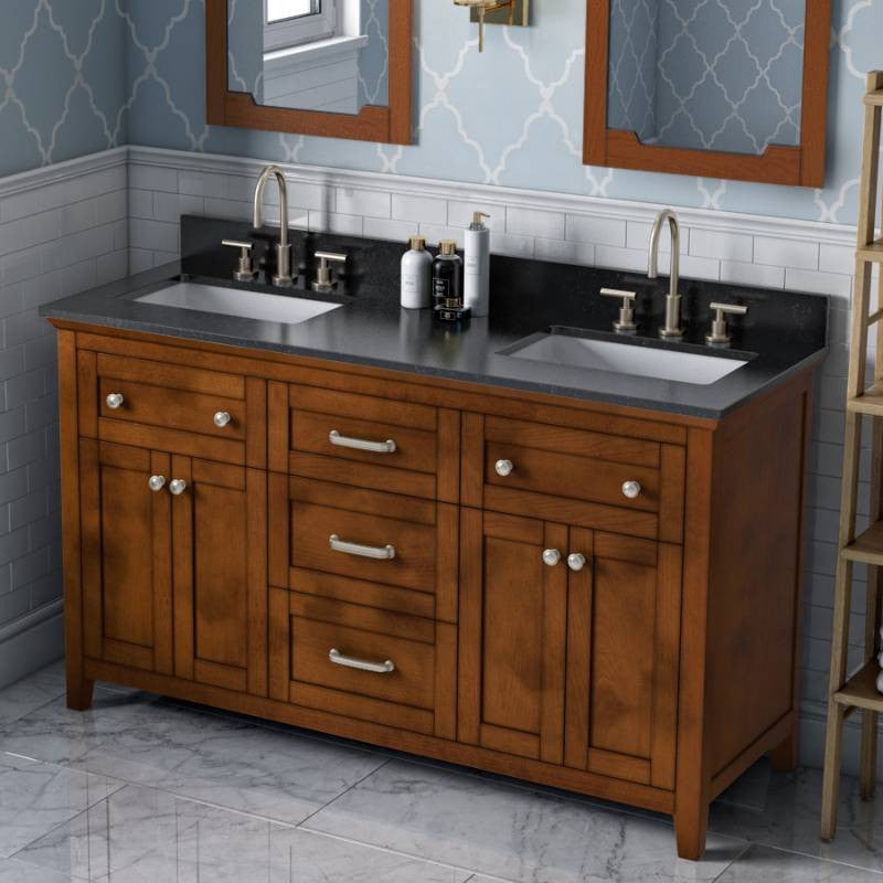 Chatham Traditional 60" Chocolate Double Sink Vanity, Black Granite Vanity Top