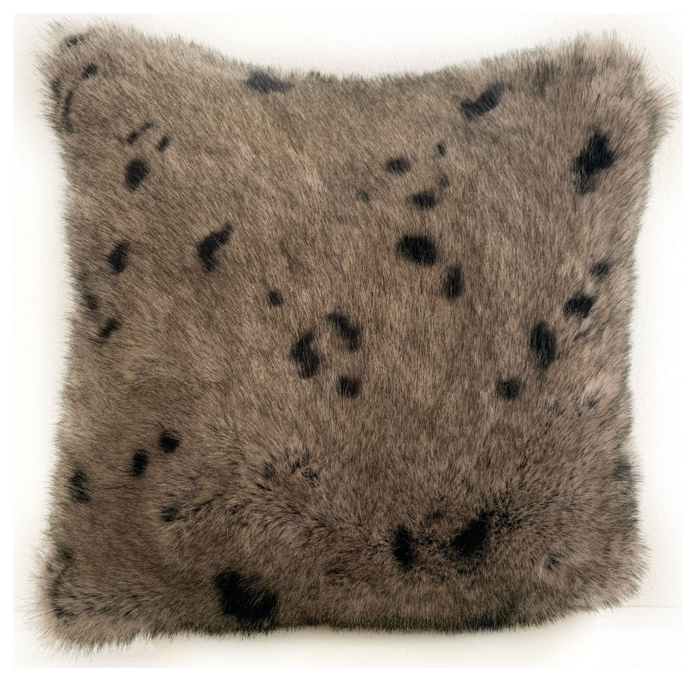 Plutus Gray Gunmetal Two Tone Animal Faux Fur Luxury Throw Pillow, 26"x26"