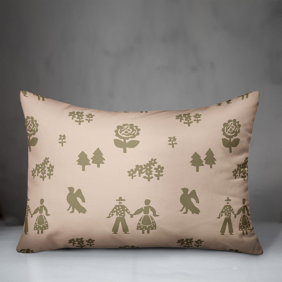 Folk Forest Motif in Pink Throw Pillow