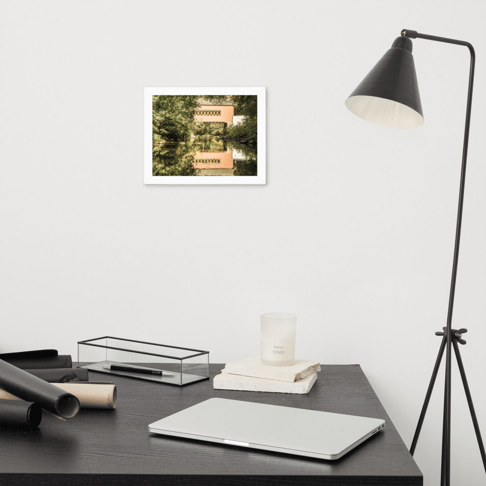 The Reflections of Wooddale Covered Bridge Aged Framed Photo Wall Art Print, White, 8" X 10"