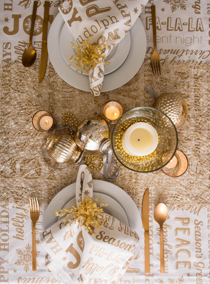 Gold Christmas Collage Tablecloth 70 Round