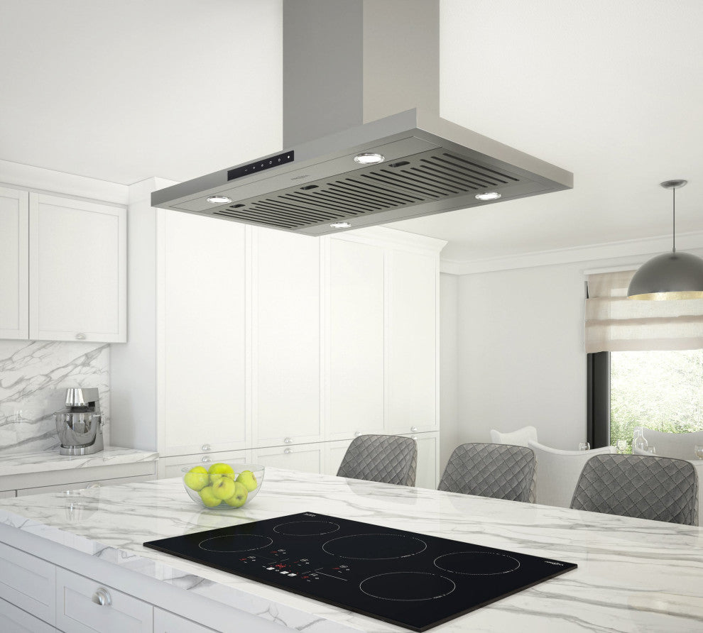 Ancona Noturna IR36 36" Island Rectangular Range Hood, Stainless Steel