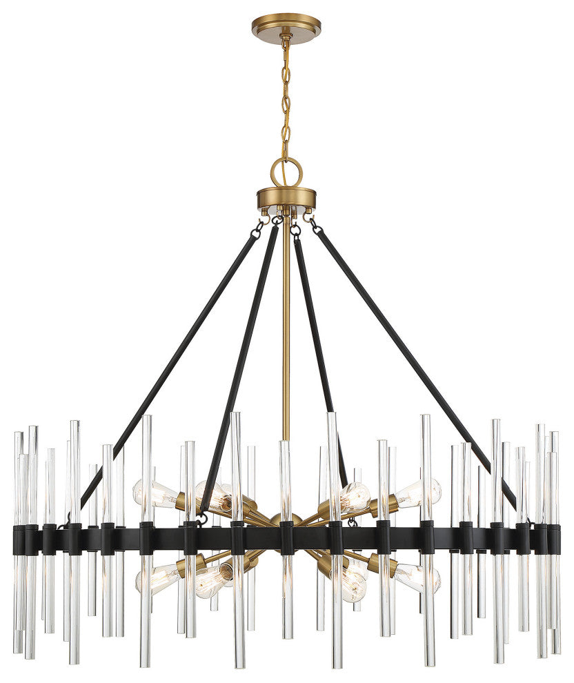 Santiago 12-Light Chandelier, Matte Black With Warm Brass Accents