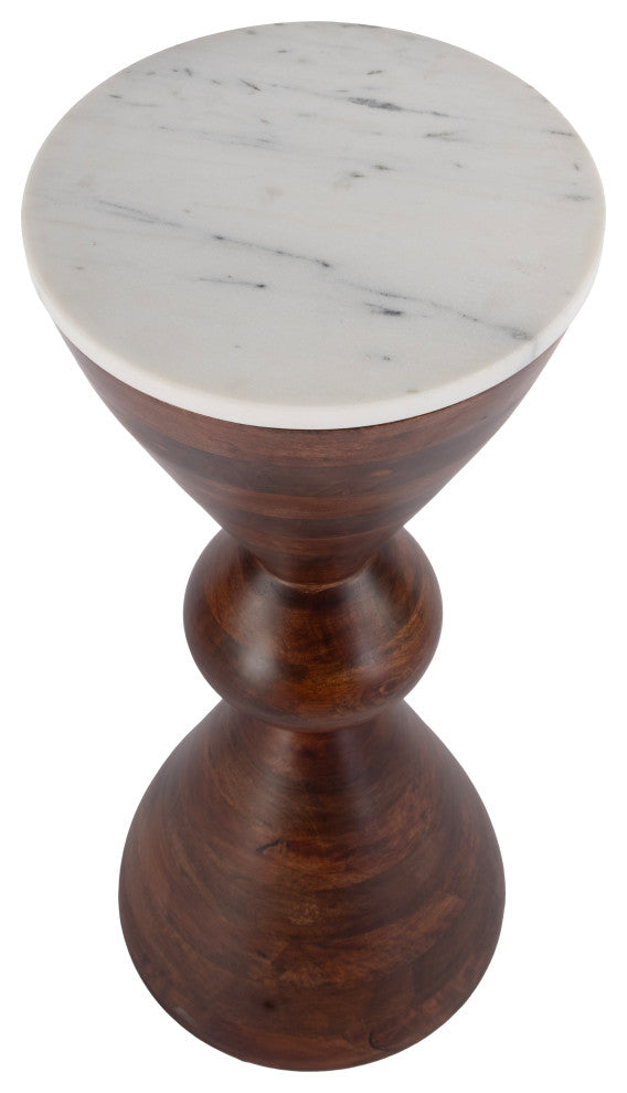 Amra 12" W Round Marble and Wood Side Table