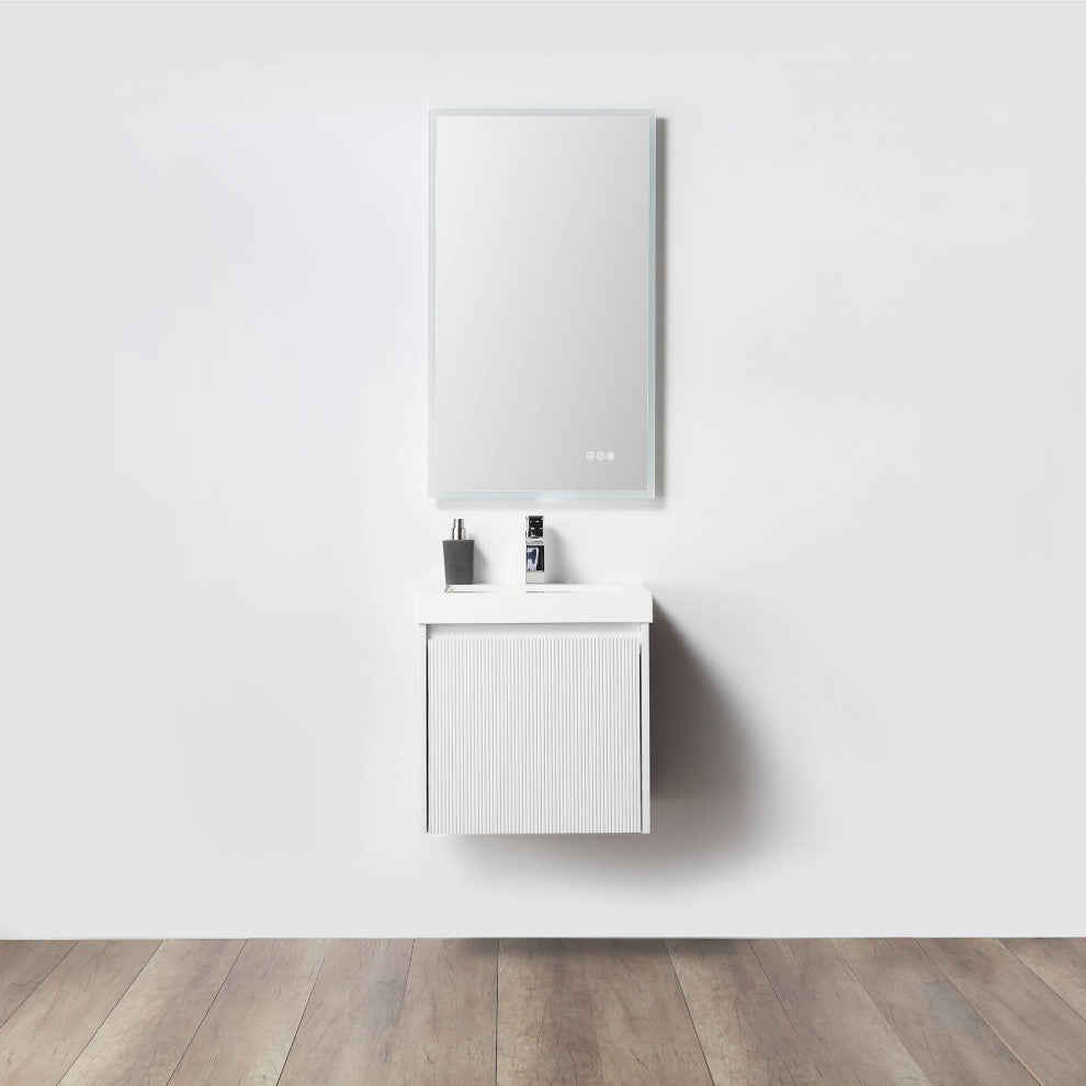 Floating Bathroom Vanity with Sink, Wall Mounted Vanity, White, 20'' W/ Sink