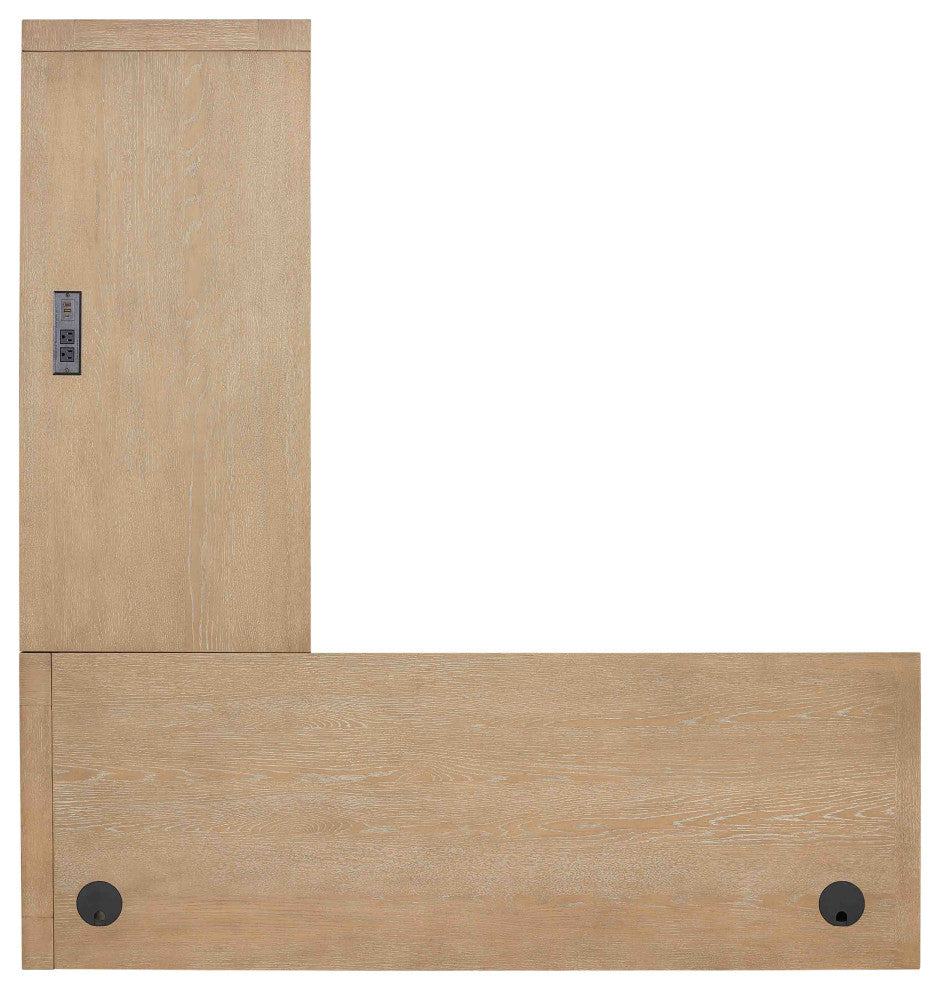 Modern Wood L-Shape Pedestal Desk With Right Facing Open Return, Light Brown