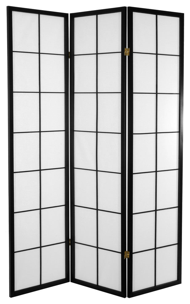 6' Tall Japanese Shoji Room Didivder, 3 Panels, Black