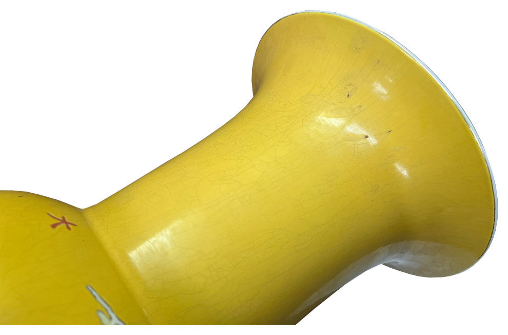 Vintage Chinese Yellow Base People Scenery Wide Mouth Porcelain Vase Hws2558